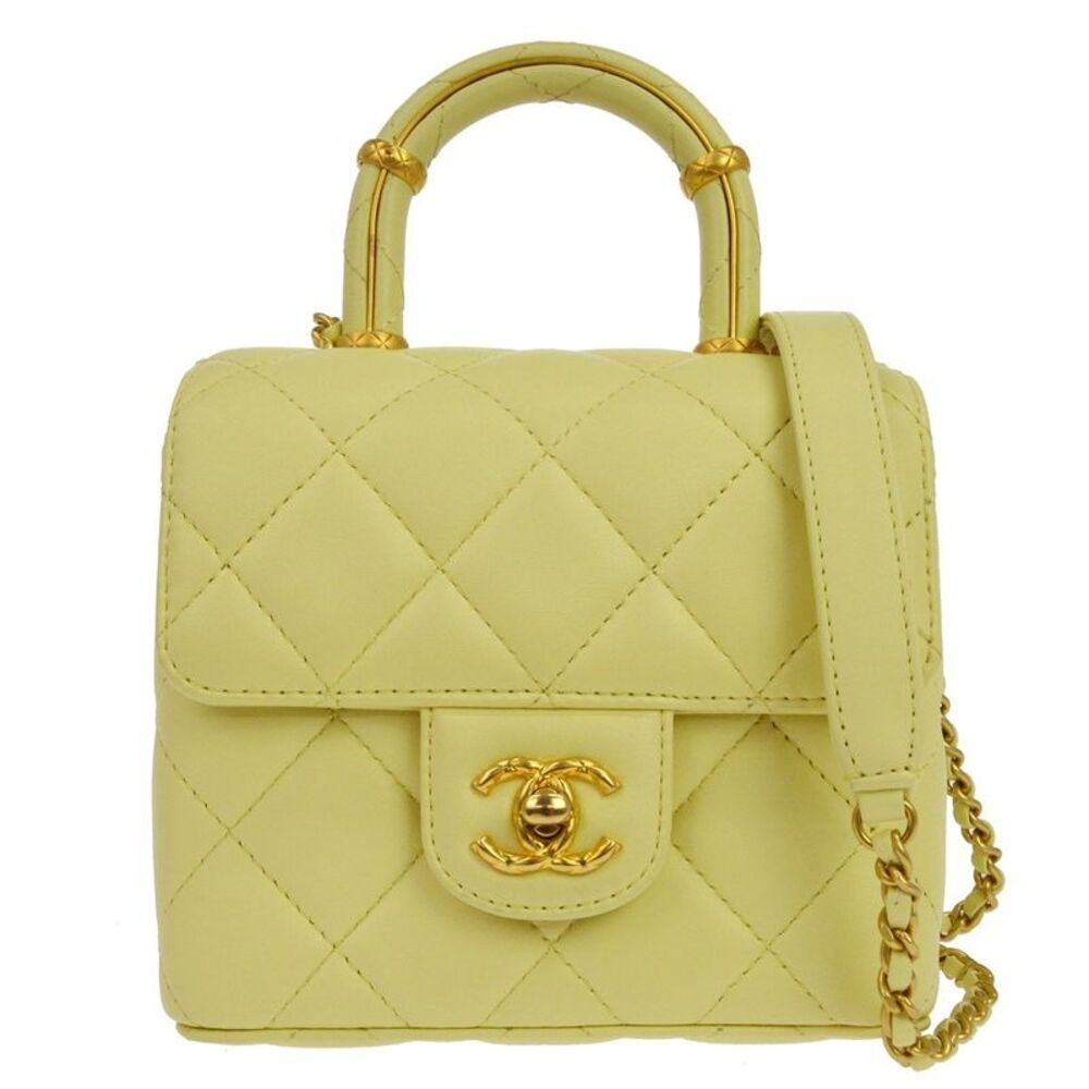 Chanel Crush Top Handle Flap Quilted Lambskin Yellow Leather Handbag
